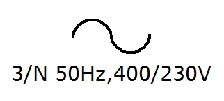 Symbol Drei Phasen Wechselstrom mit Neutralleiter, 50Hz, 400, 230V